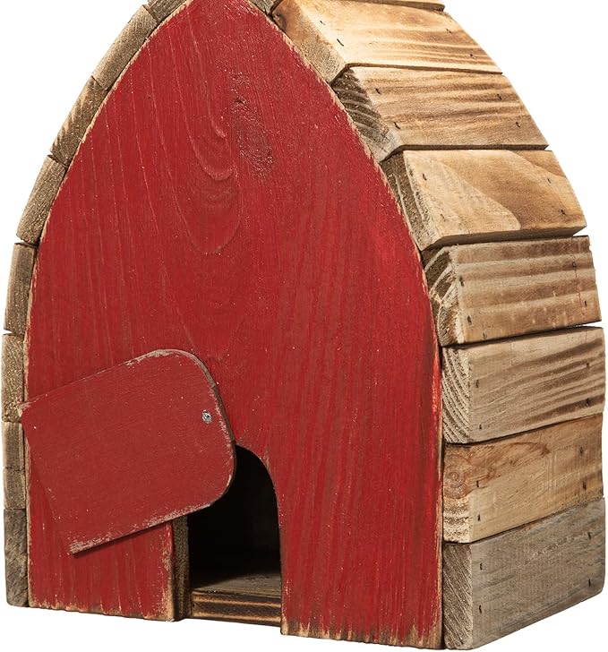 Glitzhome 8.5" H Washed Red Distressed Solid Wood Birdhouse Garden Hanging Bird House for Outdoors