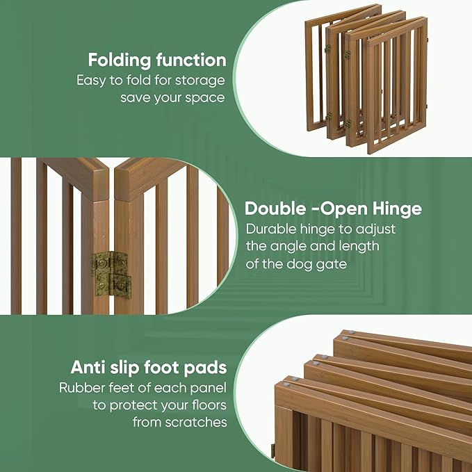 Dog Gate, Freestanding Dog Gates for Doorways, Foldable Dog Gate Indoor, Pet Gates for Doorways Bedroom, Puppy Gate with Metal Support Feet, Room Divider 6 Panels (Walnut)