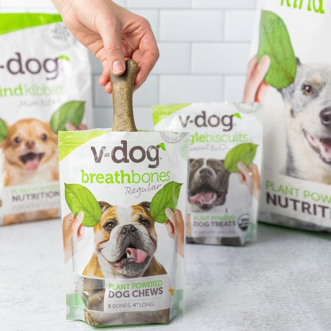 V-dog Plant Based Mini Kibble Dog Food, Blueberry Wiggle Biscuits, Breath Bones, Jerky Treats - 4.5LB Complete Vegan Nutrition for Small Dogs