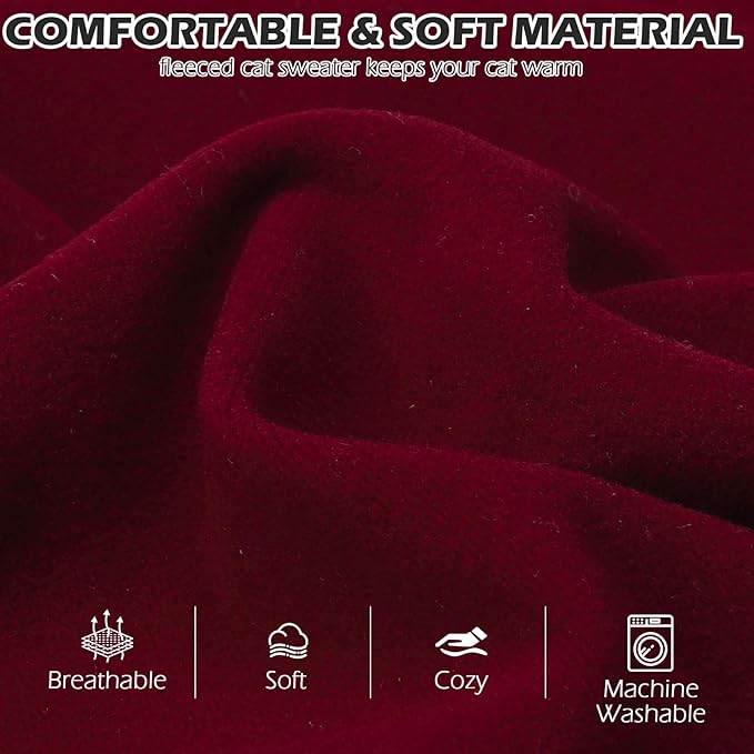 EXPAWLORER Soft Cat Sweater - Sweaters for Cats Only Warm Kitten Clothes, Fall and Winter Pet Coat Pullover Design, Fleece Sweatshirt Clothing Also for Puppy Small Dogs, Red Medium