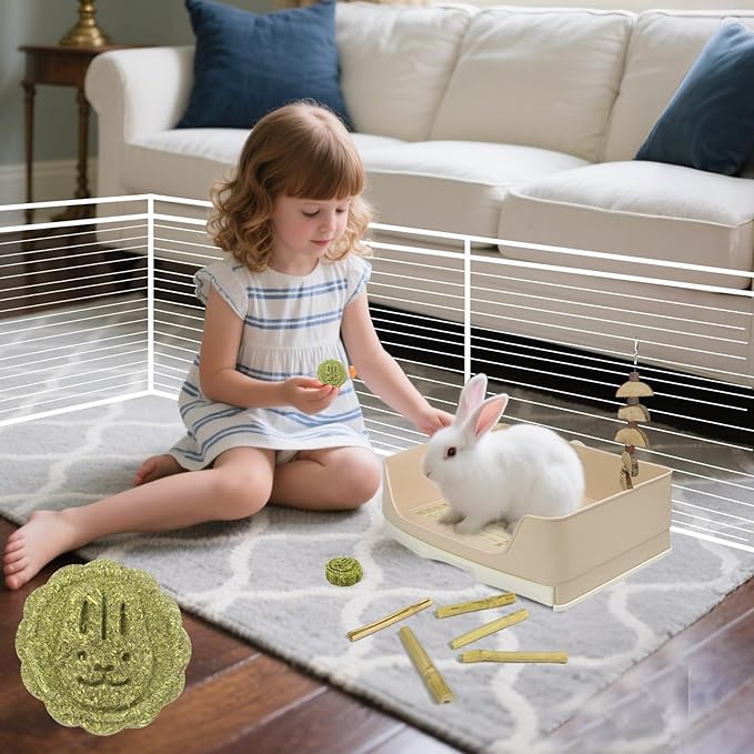RUBYHOME Oversize Rabbit Litter Box with Drawer, Corner Toilet Box with Grate Potty Trainer, Bigger Pet Pan for Adult Guinea Pigs, Chinchilla, Ferret, Galesaur, Small Animals, 16.9 inch Long (White)