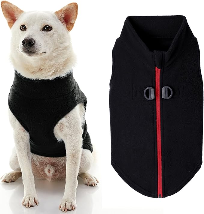 Gooby - Zip Up Fleece Vest, Fleece Jacket Sweater with Zipper Closure and Leash Ring, Black, Medium