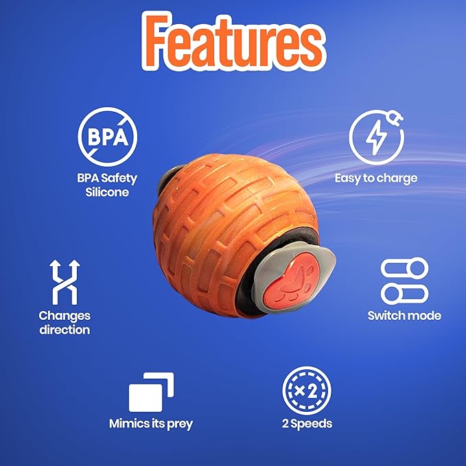 Motion Activated Self-Moving Cat Toys Ball – GlobalSun Speedy Tail 2.0 Automatic Rolling Cat Toy with Mouse & Feather Tails, USB Rechargeable Interactive Cat Toy for Indoor Cats