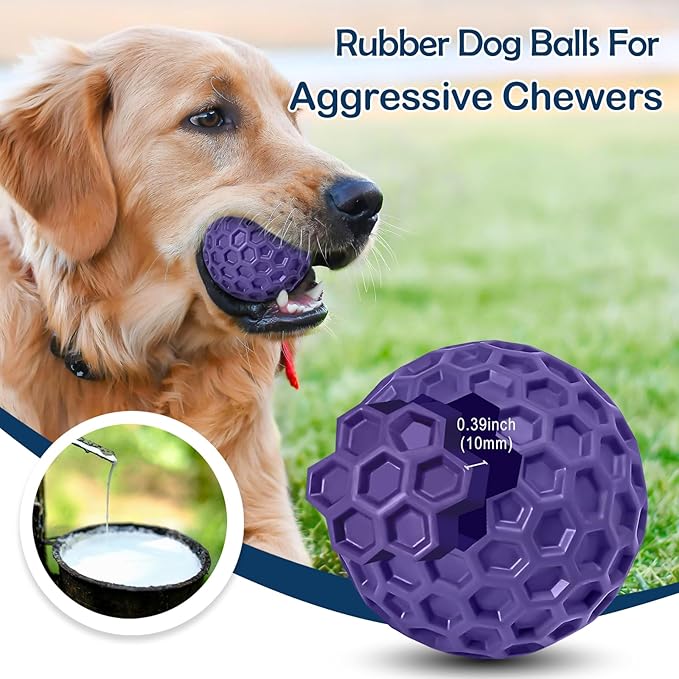 2 Pack Indestructible Squeaky Dog Balls for Aggressive Chewers, Durable Rubber Chew Toys for Teething, Anxiety Relief Perfect for Large, Medium Breeds, Indoor Outdoor Use
