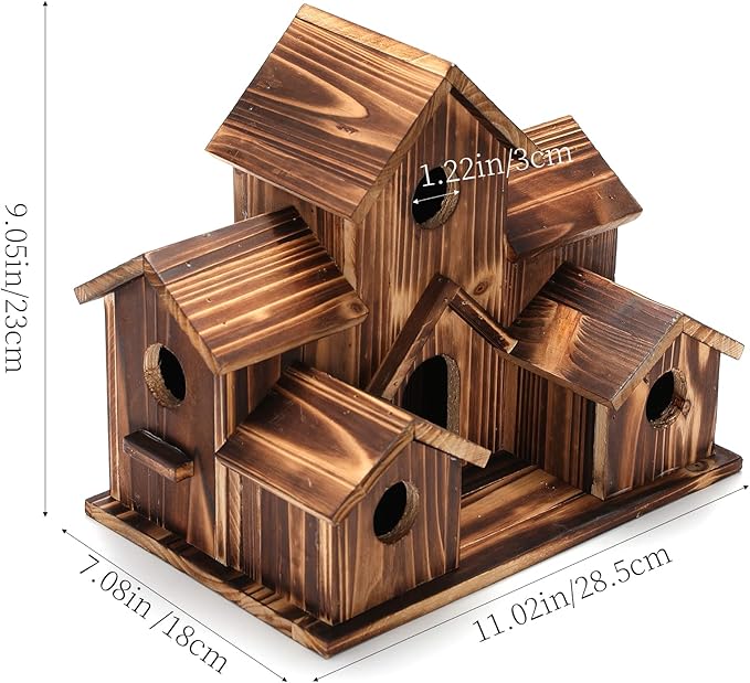 Handmade Hummingbird House - Large Bird House for Garden/Courtyard/Backyard Decor - Room for 6 Bird Families