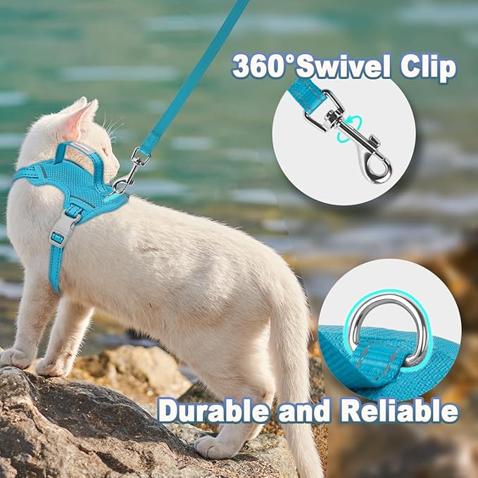 Cat Harness and Leash Set Escape Proof for Kitten Walking, Soft Adjustable Top Handle Vest Harnesses for Cats, Easy Control Breathable Reflective Small Medium Large, Blue,M