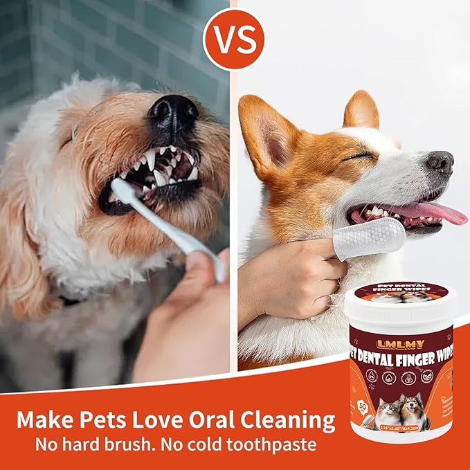 Dog Dental Wipes - Dental Finger Wipes for Cats & Dogs - Dog Toothbrush Finger Dental Wipes to Remove Plaque & Tartar,Effective Teeth Cleaner (50PCS)