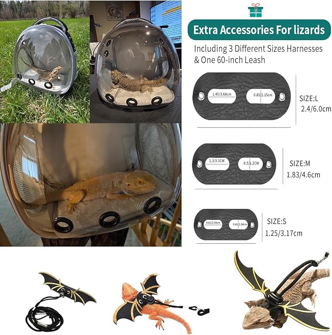 Bearded Dragon Lizard Backpack Carrier with Harness and Leash Set, Small Animal Carrier Backpack, Space Capsule Bubble Window, Small Pet Carrier Backpack, Airline Approved(Green)