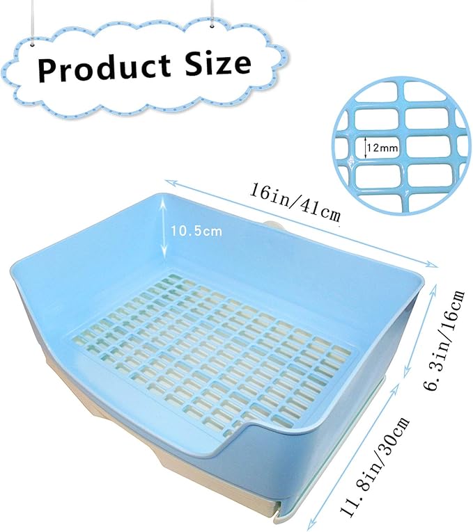 PINVNBY Large Rabbit Litter Box Corner Toilet Box Bigger Pan Pet Potty Trainer with Drawer for Adult Bunny Guinea Pig Chinchilla Ferret Galesaur Hedgehog Small Animals(Blue)