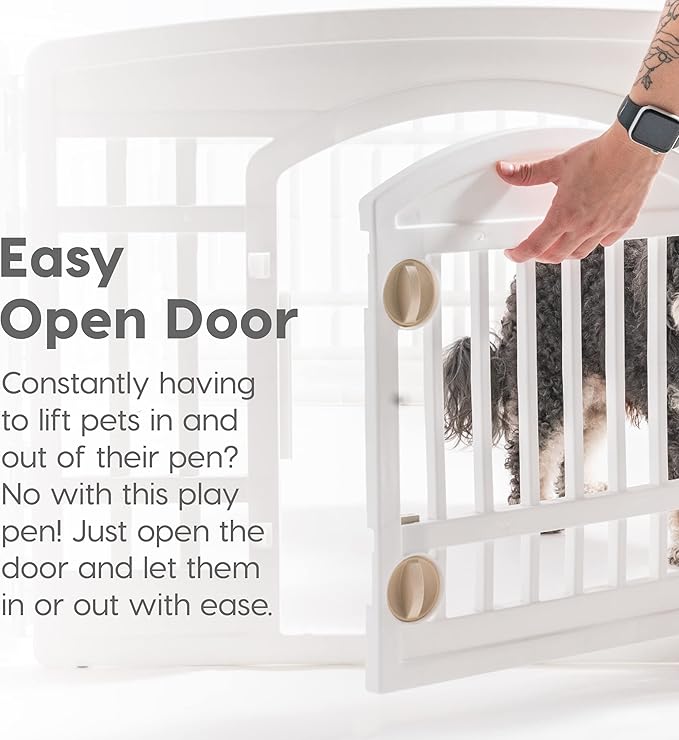 IRIS USA 24" 6-Panel Dog Playpen with Door, 61 x 61 x 24, Puppy Playpen, Dog Play Pen Indoors, Pet Fence, Puppies/Small Dogs, White