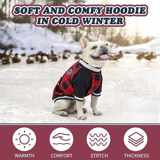 BEAUTYZOO Dog Hoodie for Small Medium Dogs, Fall Winter Warm Clothes for Puppy S M Sized Dogs Girl Boy, Dog Sweater Hoodies Baseball Sweatshirt Jacket Bulldog Pitbull Cat Clothing Coat- Buffalo
