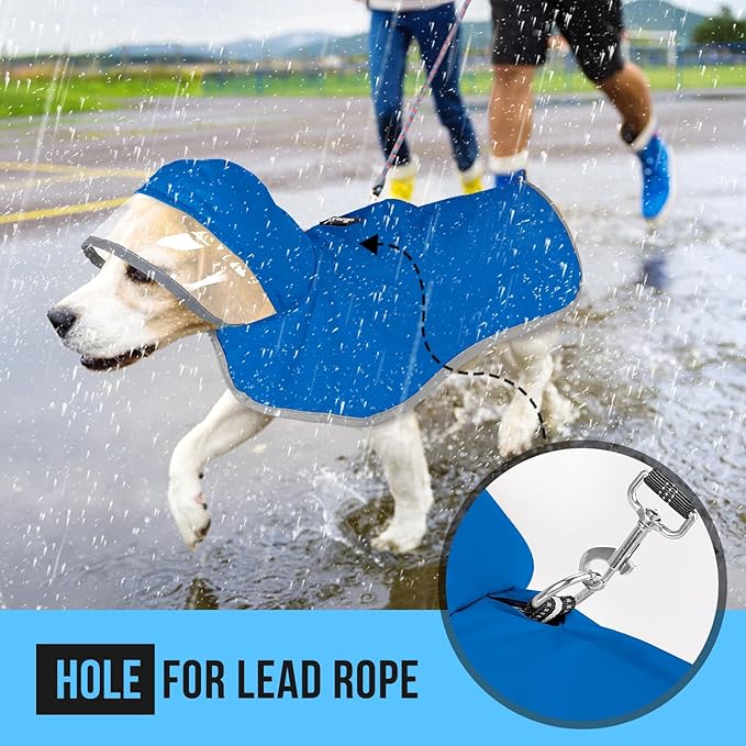 Lukovee Dog Raincoat, Adjustable Dog Rain Jacket with Clear Hooded Double Layer for Large Medium Small Dogs Puppies, Waterproof Rain Coat Poncho with Reflective Storage Pocket & Rim (Blue, XXXL)