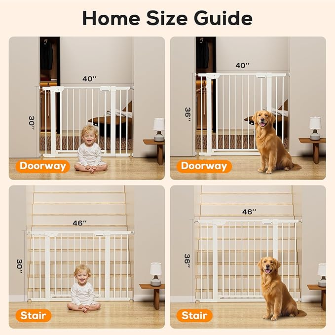 29.5-54.2" Baby Gate for Stairs, Pressure Mounted Dog Gate Indoor, Auto Close Pet Gate for Doorways No Drilling, Easy Install Baby Essentials with Large Walk Thru Door, White