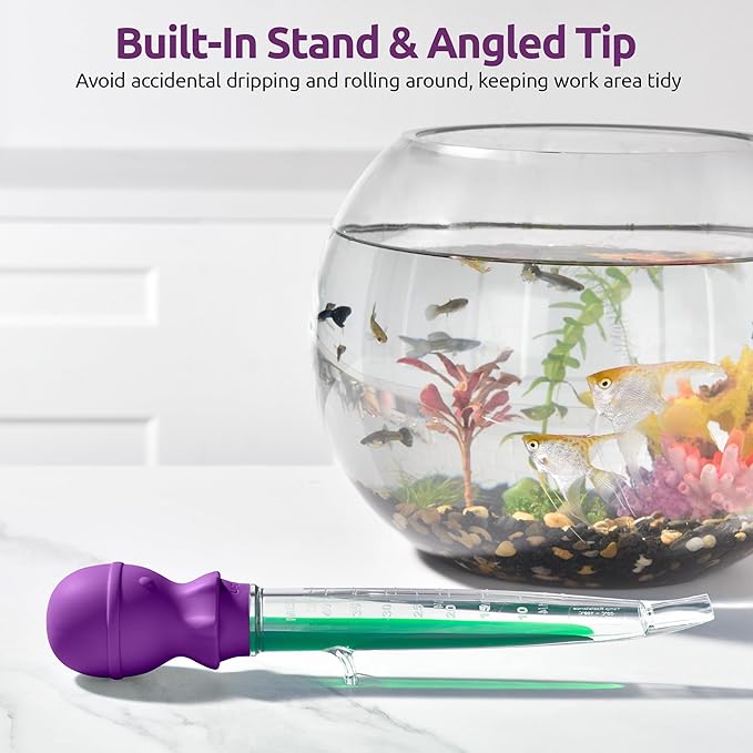U-Taste Aquarium Pipette Cleaner: 1.5oz Coral Feeder for Fish Tank Cleaning, Manual Feeding Tube, Food Grade Siphon Dropper, Waste Remover with Strong Suction & Stand & Brush (11.98in, Purple)