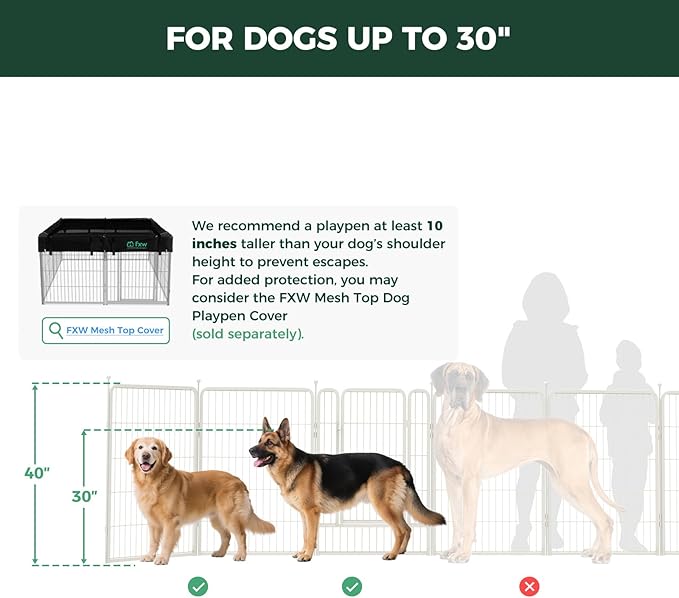 FXW Rollick Unleashed Dog Playpen for Indoor, Yard, RV Camping, 40 inch 48 Panels for Medium and Large Dogs, White│Patented