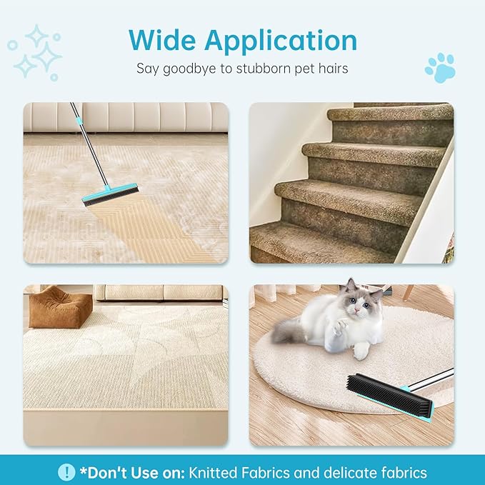 Carpet Rake for Pet Hair Removal (3 Pack),Dog Cat Fur Remover Rubber Broom,Carpet Rake - 60" Long Handle Lint Shaver Cleaner Tools,Scraper Brush for Carpet,Rug,Car Mat,Couch,Pet Bed,Furniture
