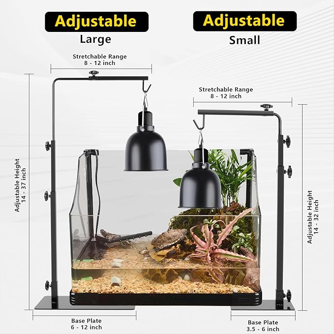 LUCKY HERP Reptile Lamp Stand, Adjustable 14-37 inch Metal Floor Light Holder, Heat Lamp Stand Reptile Light Stand for Glass Terrarium Heating Light & Dome Lampshade