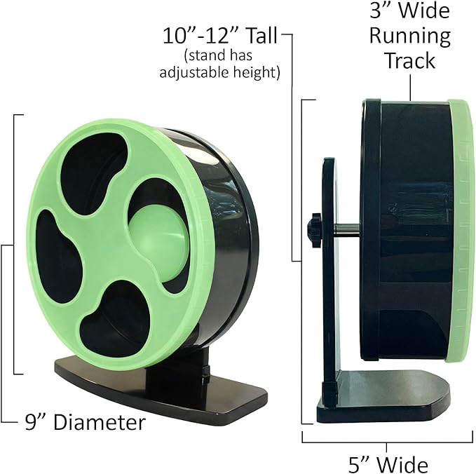 Silent Runner- 9" Regular - Exercise Wheel + Stand + Cage Attachment (Glow in The Dark)