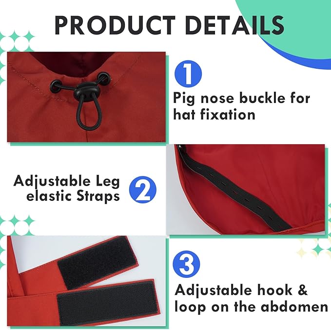 MIGOHI Dog Rain Jacket, Reflective Rain Coat for Medium Dogs | Adjustable Hind Leg Straps Rainproof, Waterproof & Windproof Coat for Rainy Days, Dog Poncho with Back Leash Hole, Red, 2XL