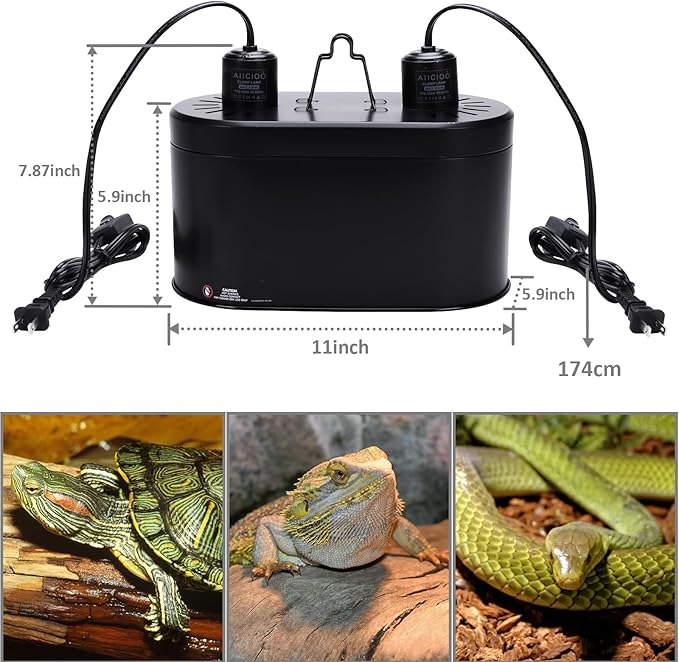 Aiicioo Dual Reptile Light Fixture 150W Double Dome UVB lamp Fixture Reptile Combo Deep Dome Lamp Fixture with Independent Switches for Reptile Terrarium and Tortoise Habitat