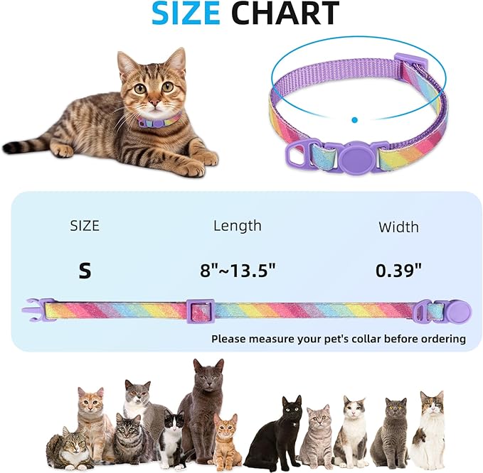 Cat Collar Breakaway with QR Code Name Tag, Glitter Kitten Collars with Bell, Cat Tags Personalized, Ultra-Durable, Comfortable, Quick Release, Fits Most Girl Boy Cats and Puppies (8"-13.5")