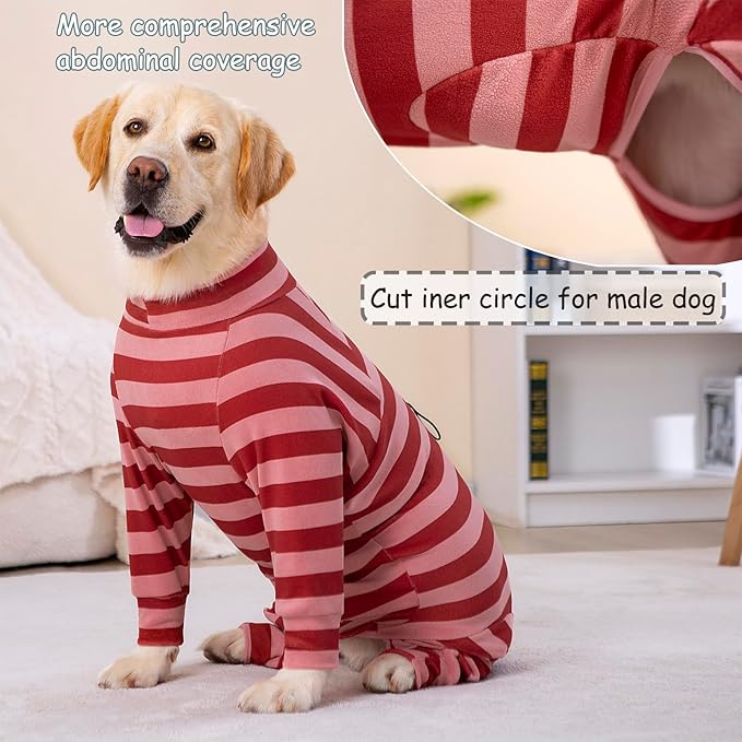 Dog Coats Autumn Winter Jumpsuit for Large Medium Dogs, Warmer Recovery Suit Polar Fleece Dog Bodysuit Lightweight Pajamas Pullover Stretchy Onesie Four-Legged Cold Weather Clothes (4XL, Xmas)