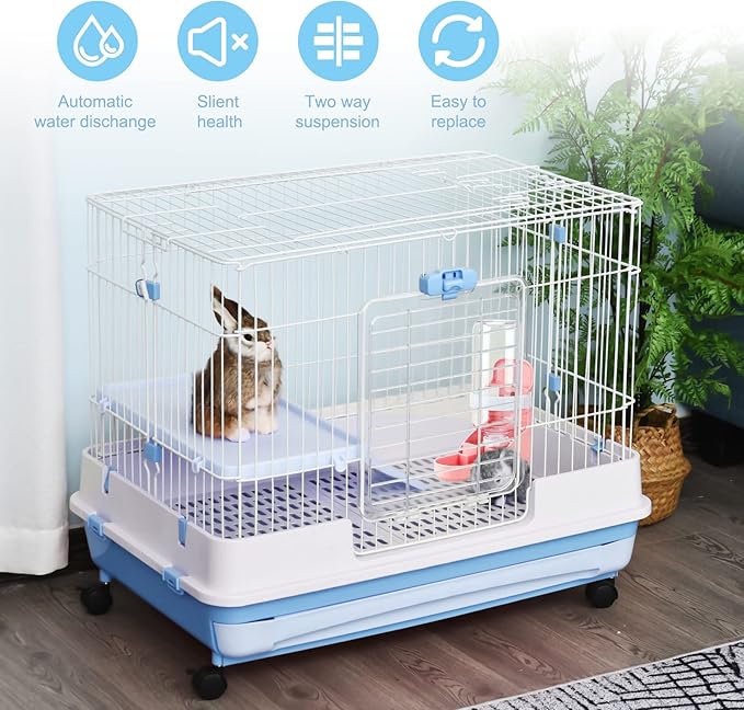 Rypet Rabbit Water Bottle No Drip - 17oz Hanging Water Fountain Automatic Dispenser Pet Cage Water Feeder for Bunny Chinchilla Guinea Pig Hedgehog Ferret Pink