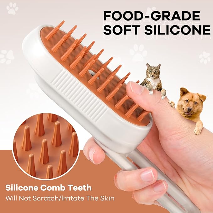 Cat Steam Brush for Shedding, 4 in 1 Rechargeable Steam Brush for Cats and Dogs, Anti-Static, Massage, Cleaning, Shedding & Combing All In One! (white)