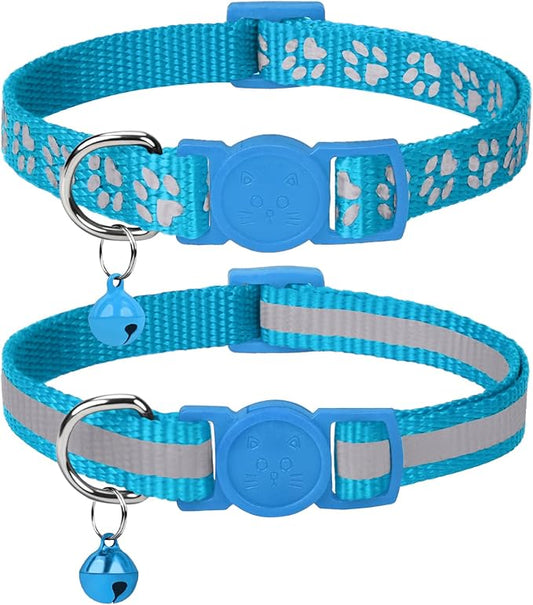 Taglory Kitten Collar Breakaway with Bell, 2 Pack Girl Boy Pet Kitten Collar Adjustable 6-8 Inch for 2-6 Months Cat, SkyBlue