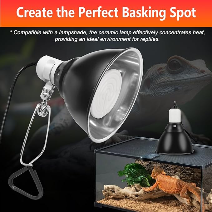 Energy Efficient 75W Reptile Heat Bulbs, Pack of 2 Ceramic Heat Emitters for Reptile Geckos, Bearded Dragon, Lizard, Iguana & Small Pets (White, 75 Watts)