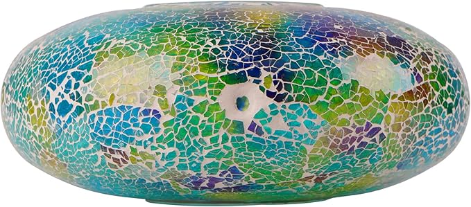 Topadorn Bird Feeder Fly Through Mosaic Round Stained-Glass Birdfeeder, Outdoor Hanging Birdfeeder for Garden Decoration Gift, Colorful Bird Feeder, 9"