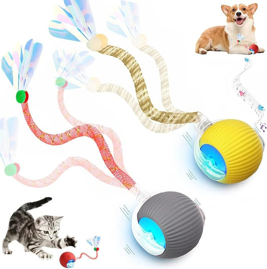 2 Packs Speed 2.0 Tail Interactive Cat Toys for Indoor Cats, Chirping & Motion Activate Ca t Toy, Smart Kitten Rolling Ball Moving Ball Toys, Rechargeable Dog Cat Bal l for Enrichment Exercise