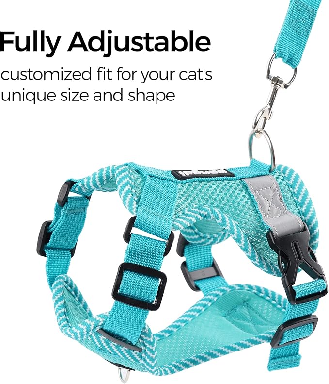 Cat Harness and Leash Escape Proof Large Kitten Harness Ragdoll Cat Vest for Walking Travel, Turquoise, L