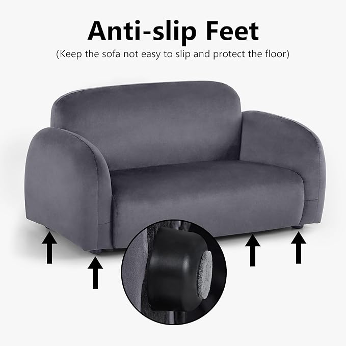 Lovupet Dog Couch with Rounded Corner Design and Anti-Slip Feet, Modern Pet Sofa for Small Medium Dogs, 5967 (Grey)