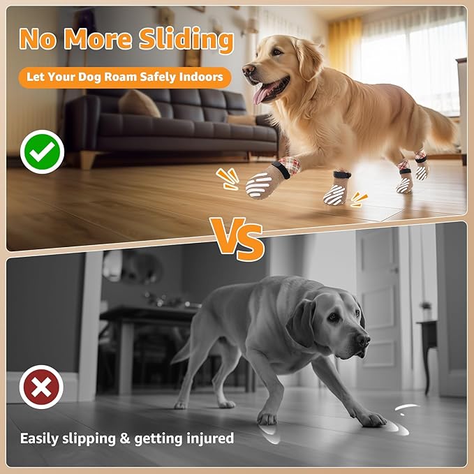LOOBANI Dog Socks to Prevent Licking Paws - Dog Socks for Hardwood Floors Anti Slip for Traction Control - Dog Grippy Socks for Senior Dog Small Medium Large Dogs on Tile Floors, Caramel XS