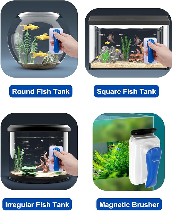 ELEBOX Aquarium Algae Scrapers, Magnetic Fish Tank Cleaner Brush, Algae Scraper for Glass Aquarium, Floating Algae Remover Scrubber Cleaner, Non-Slip Handle Double Sided Glass Cleaning Tool-L