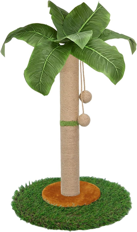 Cat Scratching Post for Indoor Cats and Kitten - 23.6 Inch Tall Cat Scratching Post with Sisal Rope, Palm Tree Scratch Post with Hanging Ball