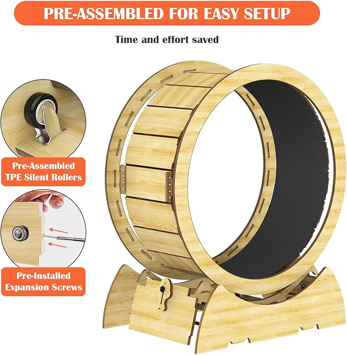 Cat Exercise Wheel for Indoor Cats, 36" Cat Treadmill Wheel with Detachable Carpeted Runway, Natural Solid Wood Sturdy Running Wheel for Running/Training/Walking, Suitable for Most Cats