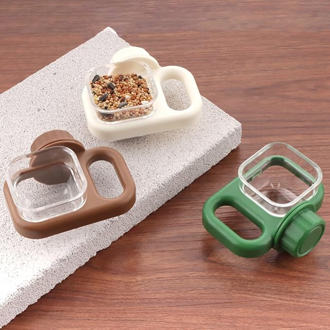 3 Pack Bird Cage Feeder Portable Bird Plastic Feeding Dish Cup Detachable Bowl with Perch for Parakeet Budgies Cockatiel Lovebird Small Birds (Square Cup)