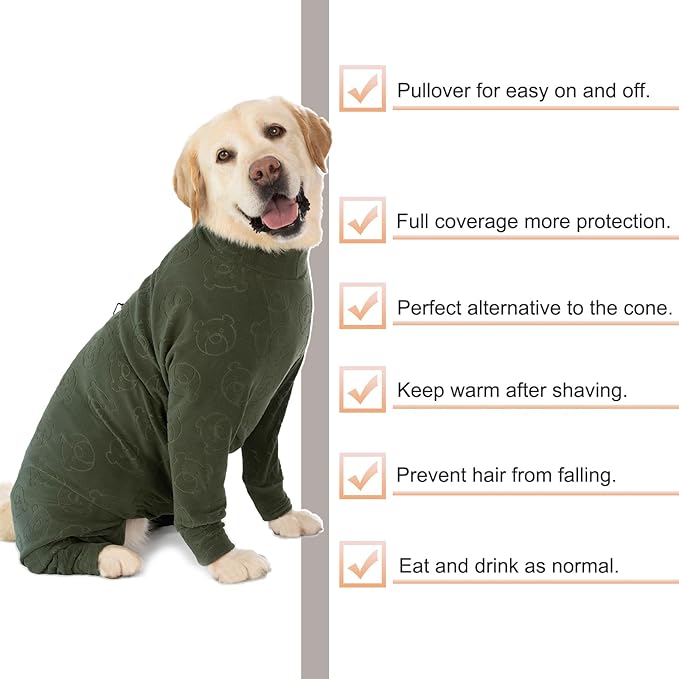 Dog Coats Autumn Winter Jumpsuit for Large Medium Dogs, Warmer Polar Fleece Dog Bodysuit Lightweight Pajamas, Pullover Stretchy Cold Weather Clothes (Dark Green, 5XL)