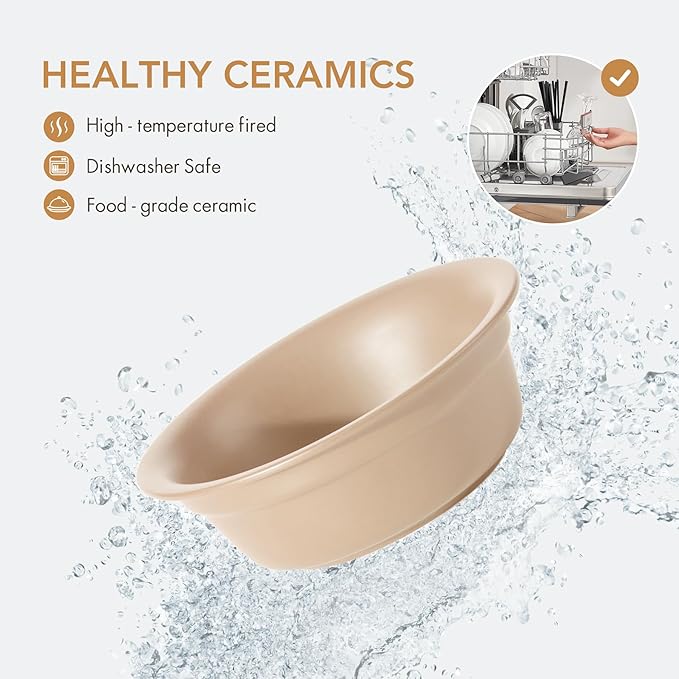 Ceramic 5.5-inch Raised Double-Bowl Set with Non-Slip Stand, Food & Water Dishes for Puppies and Cats, Wide Opening with Rounded Edges(Oat Beige)