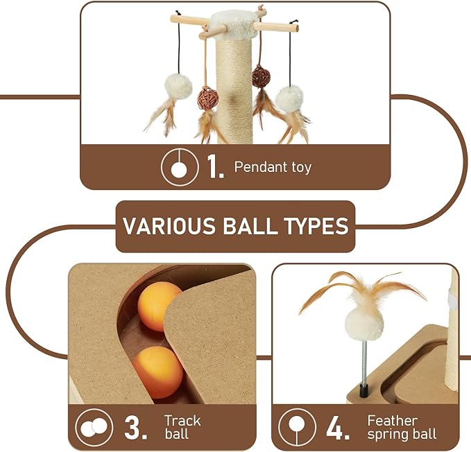 PEEKAB Cat Scratching Post 27 Inches Sisal Scratch Posts with Track Ball Toys for Indoor Cats,Kittens Scratcher Toy Beige