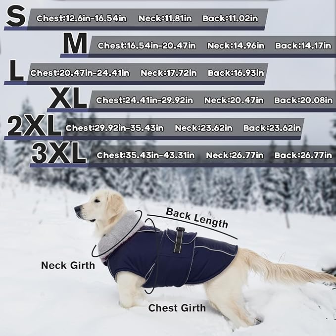 Lelepet Warm Dog Coat Reflective Fleece Vest Waterproof Dog Jacket with Adjustable Buckle Hook & Loop Windproof Cold Weather Coats for Small Medium Large Dogs, Navy Blue, S