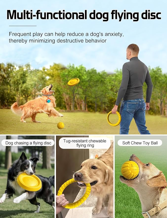 Dog Flying Disc Toy, Soft Indestructible Dogs Flying Disc Pack ,for Aggressive chewers Medium Large Dog,Dog Beach Essentials Water Pool Float Toys (Flying Disc Set 1 Box)