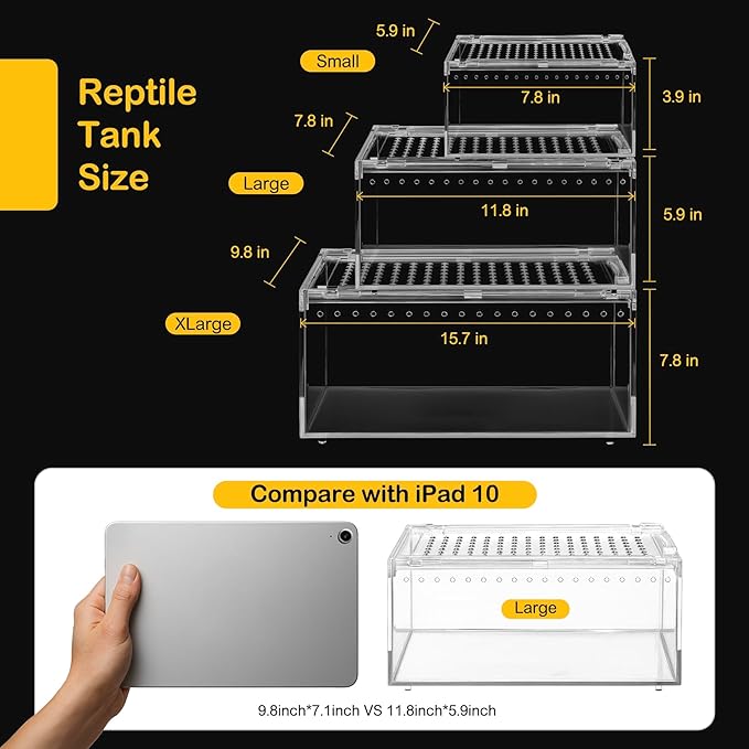 Reptile PC Terrarium,Spider Tank Starter Kit, Leopard Gecko Container,Tarantula Cage, Hermit Crab Habitat,Lizard Enclosure,Insect Housing,Jumping Spider Enclosure,Small Bearded Dragon Vivarium