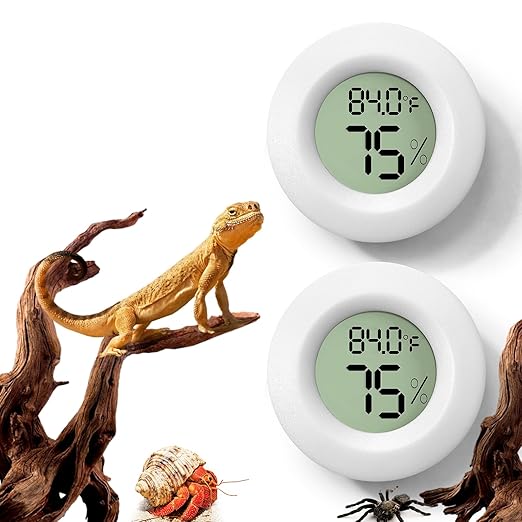 2 PCS White Reptile Thermometer and Humidity Gauge for Bearded Dragon Tank Accessories, Reptile Tank Accessories for Jumping Spider, Leopard Gecko, Hermit Crab, Gecko, Ball Python, Lizard