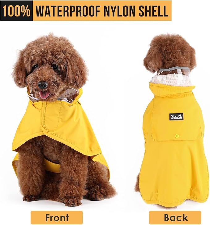 Lukovee Dog Raincoat, Adjustable Dog Rain Jacket with Clear Hooded Double Layer for Large Medium Small Dogs Puppies, Waterproof Rain Coat Poncho with Reflective Storage Pocket & Rim (Yellow, XXL)