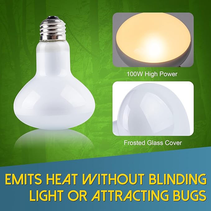 Reptile Heat Light Bulb, 100 Watt UVA Basking Spot Lamp Bulbs, Daylight Heating Spotlight for Turtle, Bearded Dragon, Tank, Lizard, Snake, Leopard Gecko, Chameleon, Ball Python - 4 Pack