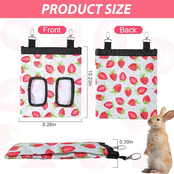 DZWLKJ Guinea Pig Hay Feeder, 2 Pack, 10 x 8 x 0.2 Inches, Stainless Steel, Rabbit Hay Bag, 600D Oxford for Small Pets,Chinchilla,Hamsters