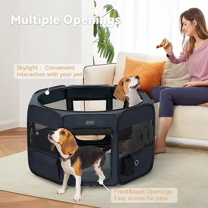 PETSFIT 36" Dog Playpen with Dual Zipper Doors –Sturdy Foldable Puppy Playpen for Medium Dogs with Removable Mesh Top and Leakproof Bottom